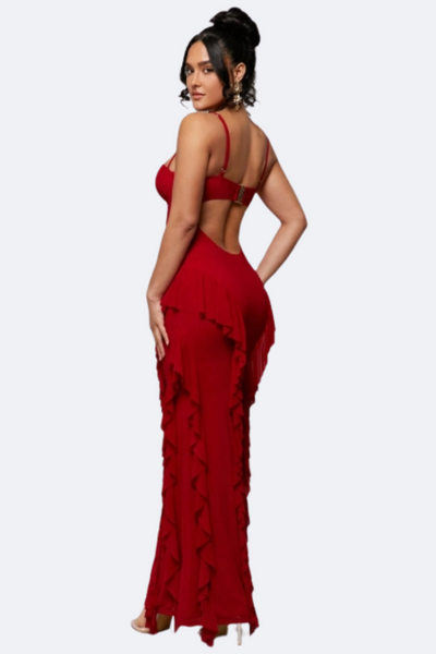 Floren | Red Flame Ruffle Maxi Dress