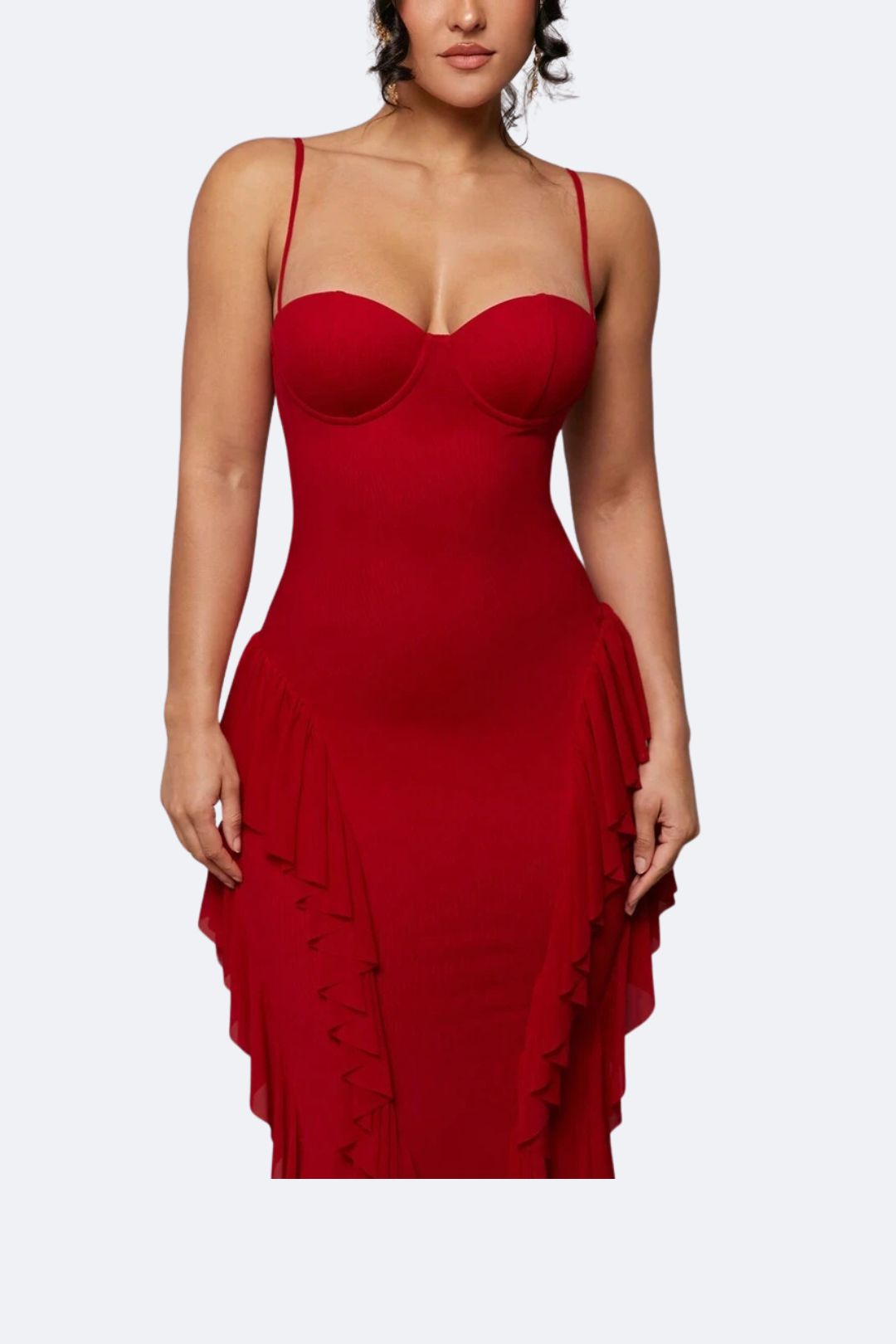 Floren | Red Flame Ruffle Maxi Dress