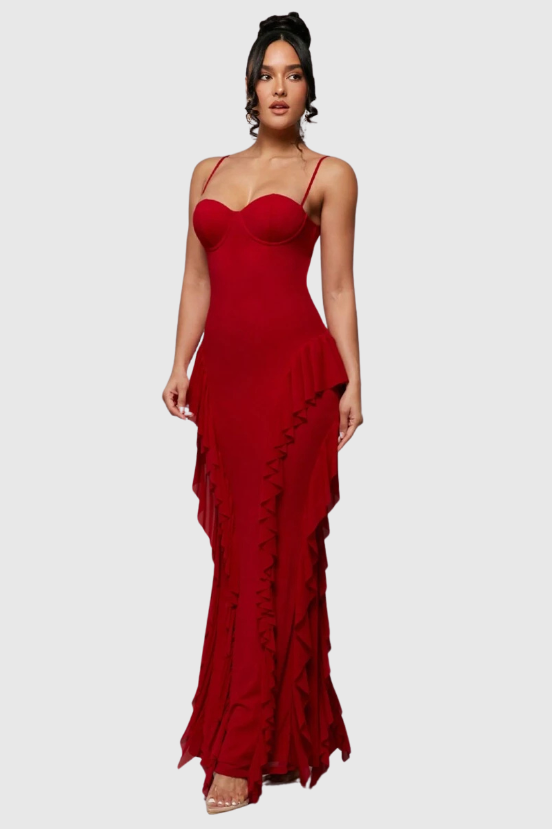 Floren | Red Flame Ruffle Maxi Dress