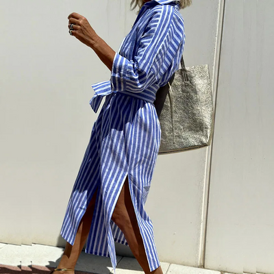 Elina - Striped Shirt Dress met Verfijnd Design