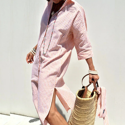 Elina - Striped Shirt Dress met Verfijnd Design