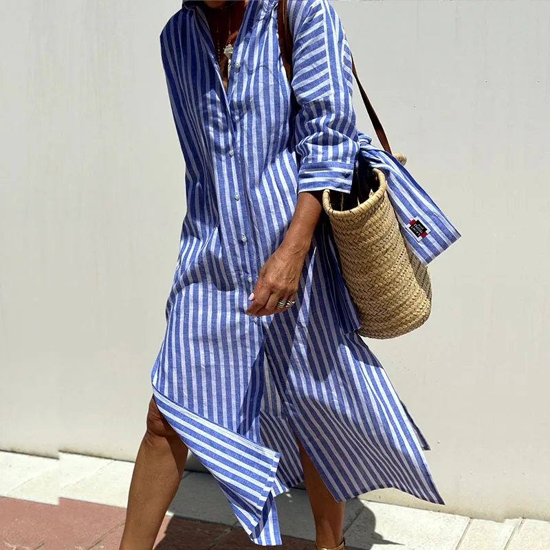 Elina - Striped Shirt Dress met Verfijnd Design