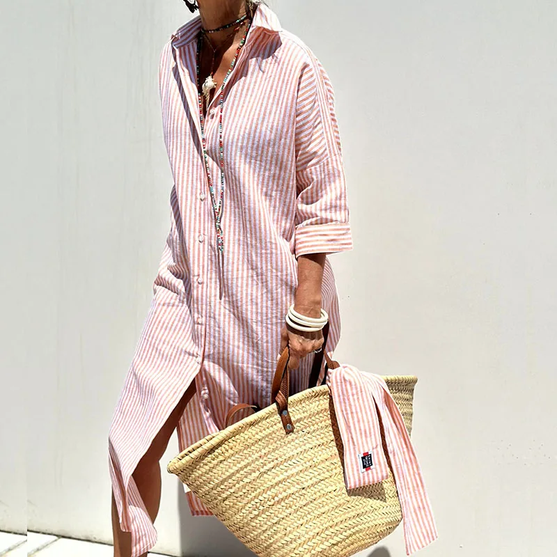 Elina - Striped Shirt Dress met Verfijnd Design