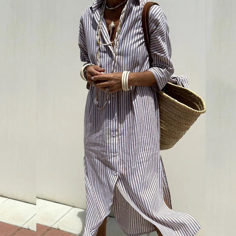 Elina - Striped Shirt Dress met Verfijnd Design