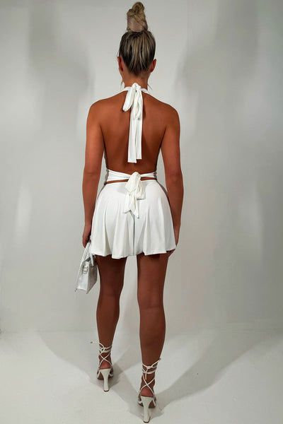 White Halter Neck Dress With Open Back